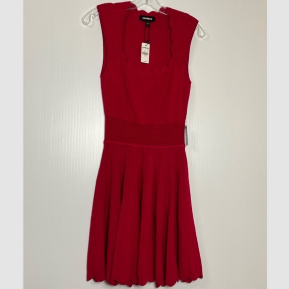 NWT Express Sleeveless Fit & Flare Sweater Tank Dress Pleat Look Red Wine Sm - Picture 3 of 4